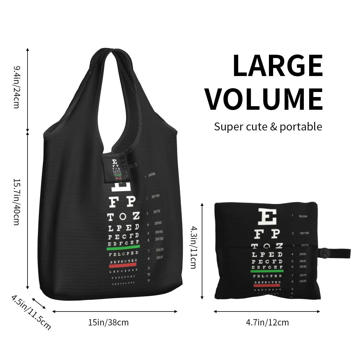 Snellen Eye Chart Grocery Tote Shopping Bags donna Kawaii optometrista ottico Shopper borsa a tracolla borsa di grande capacità