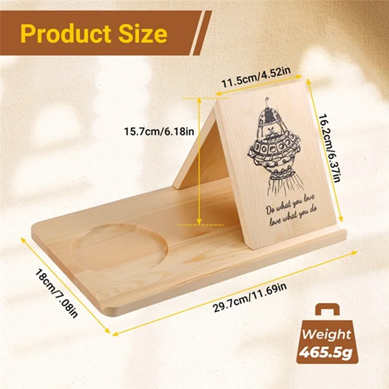 ABGI-Wooden Reading Stand Removable Triangle Book Stand With Cup Holder Multifunctional Recipe Shelf For Desktop Spaceship