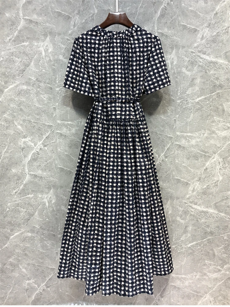 Damska sukienka w kształcie litery A z bufiastymi rękawami i podkreśloną talią, letnia nowość, długa sukienka w kratę z modnymi detalami...