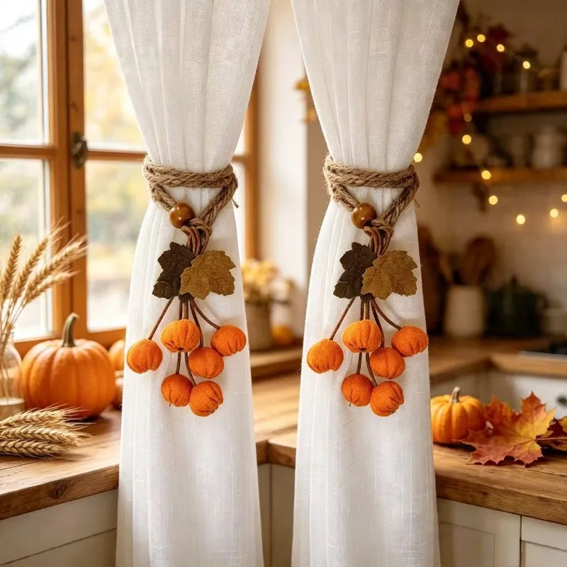 Rustic Hawthorn Berry Bunch Curtain Tieback Harvest Fruit Cluster Drape Holdback Fabric for Sheer Window Country Home Xmas Decor