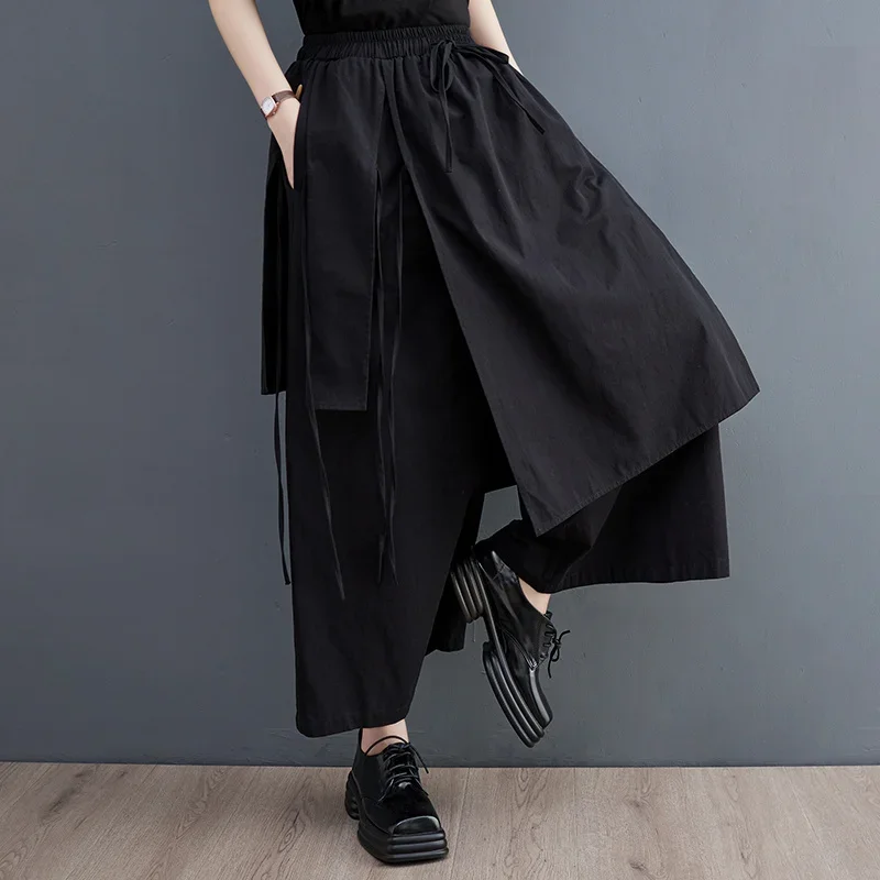 

Black Asymmetrical Wide Leg Pants Streetwear Hip Hop Pants Women High Waisted Bandage Joggers Loose Baggy Pants Female