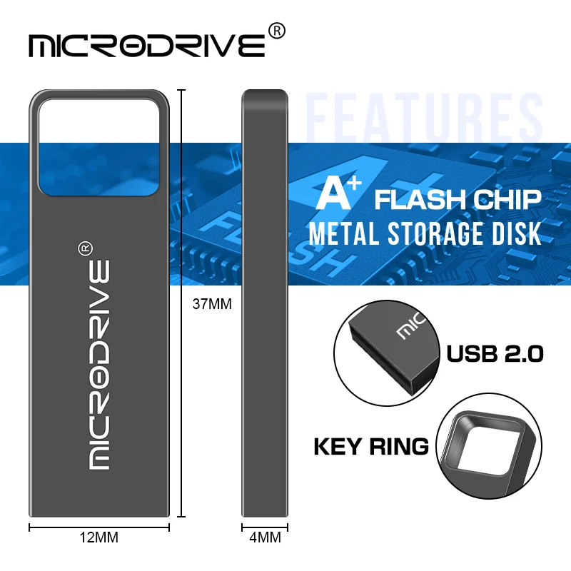 High-Speed MicroDrive Metal USB Flash Drive 16GB-128GB Memory Stick Portable Data Storage Device