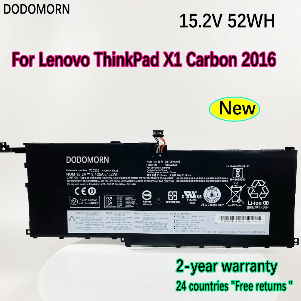 DODOMORN 100% New 52Wh 00HW029 00HW028 Laptop Battery For Lenovo ThinkPad X1 Carbon Gen 4 (2016) X1 Yoga 1st(2016) SB10F46467