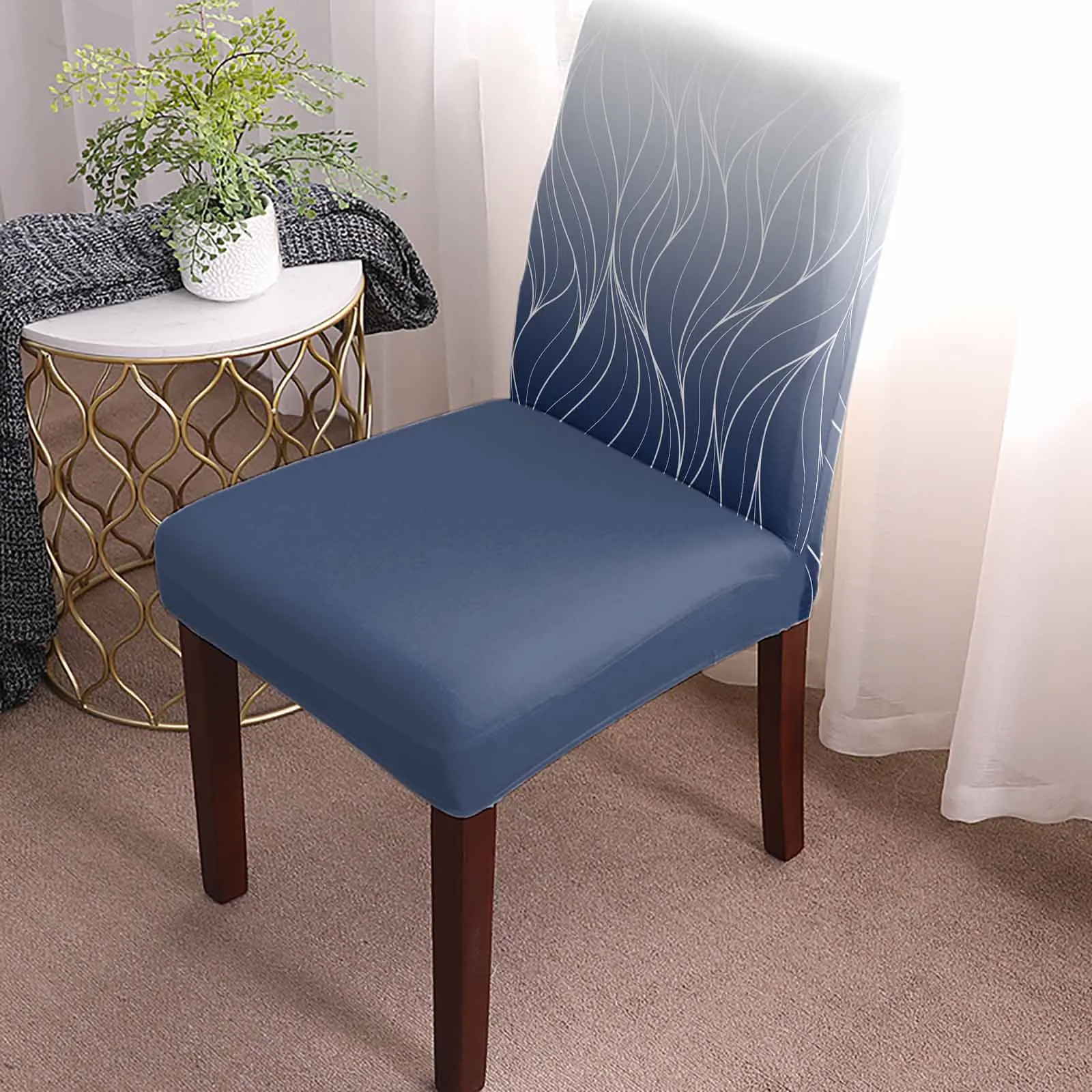 Navy Blue Gradient Line Texture 4/6/8PCS Spandex Elastic Chair Case For Wedding Hotel Banquet Dining Room