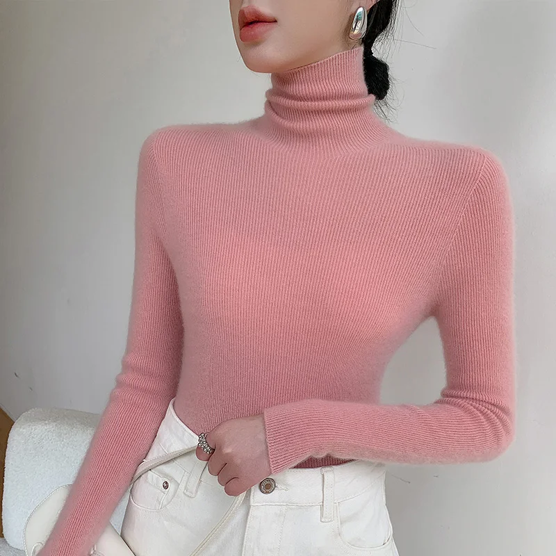 Fall/Winter 2024 new women's high-necked 100% pure wool knit temperament Joker slim bottoming shirt.