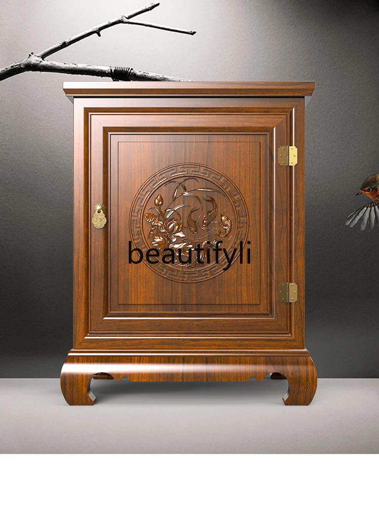 New Chinese solid wood invisible safe bedside table hidden anti-theft all-steel