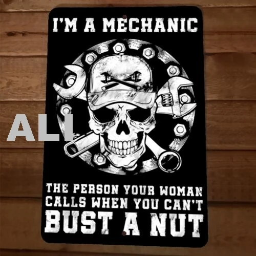 Im a Mechanic When You Cant Bust a Nut 8x12 Metal Wall Garage Sign Skull sign