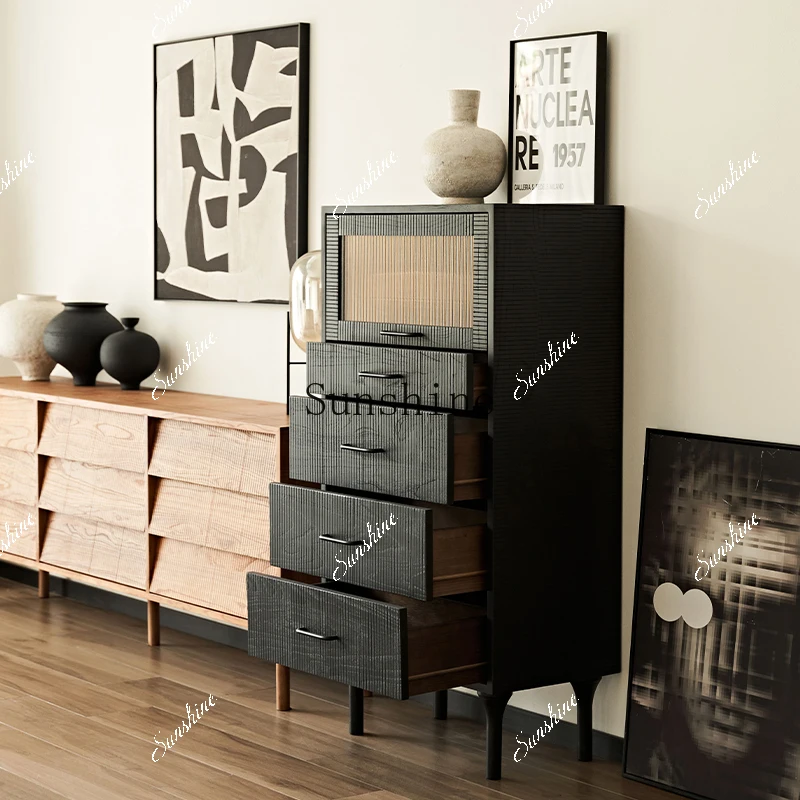 

Retro solid wood simple storage underwear cabinet black FT