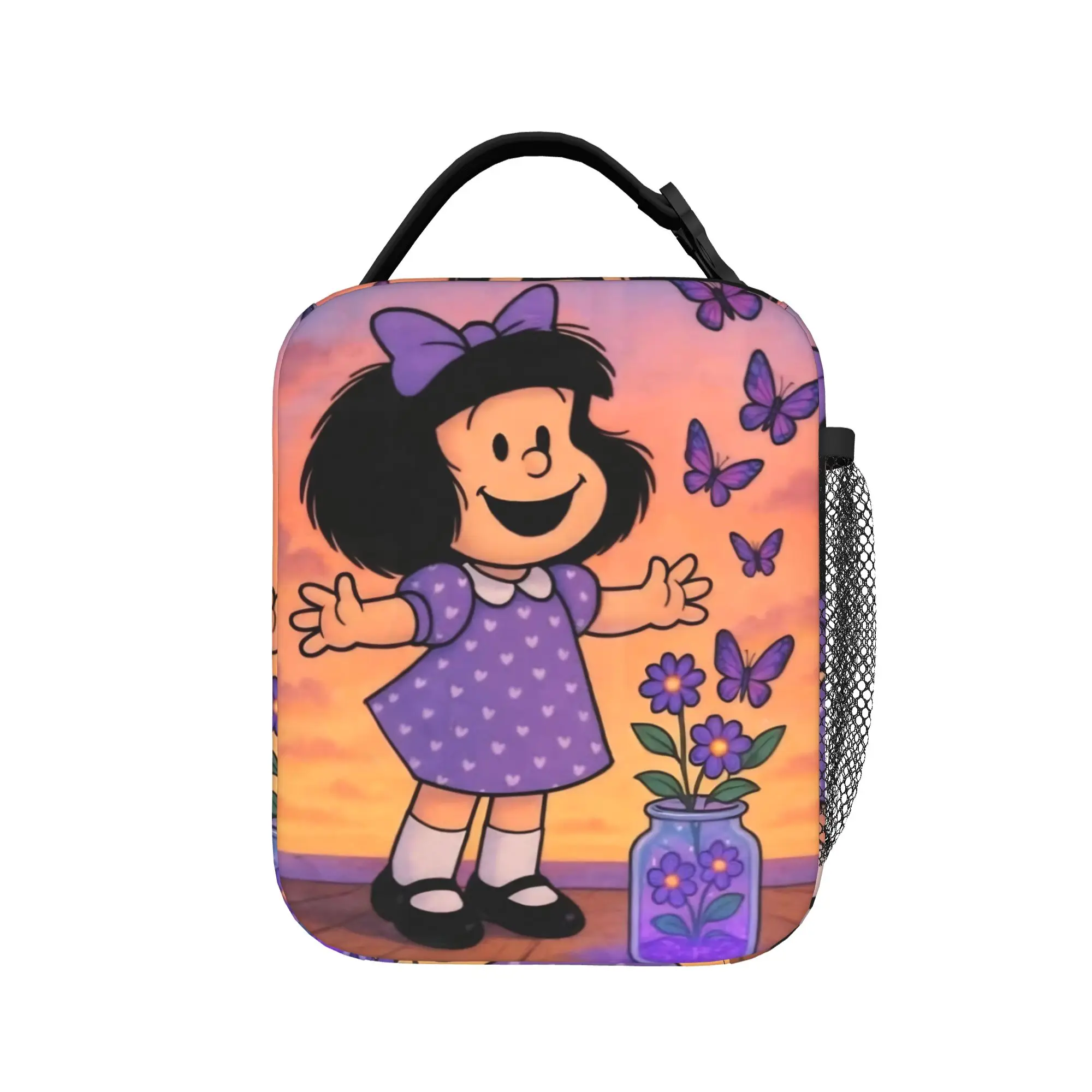 Mafaldas Purple Butterfly Insulated Lunch Bag Portable  Reusable Thermal Bag Tote Lunch Box College  Outdoor Bento Pouch