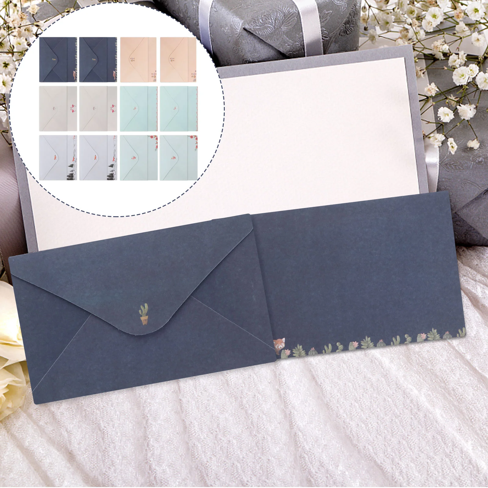 54 Pcs Envelope Lined Stationery Paper Envelopes Writing Letter with Christmas Note Office