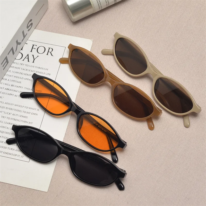New Retro Oval Cat Eye Sunglasses for Women Y2k Trendy Small Narrow Sunnies 90s Designer Sun Glasses UV400 Gafas De Sol