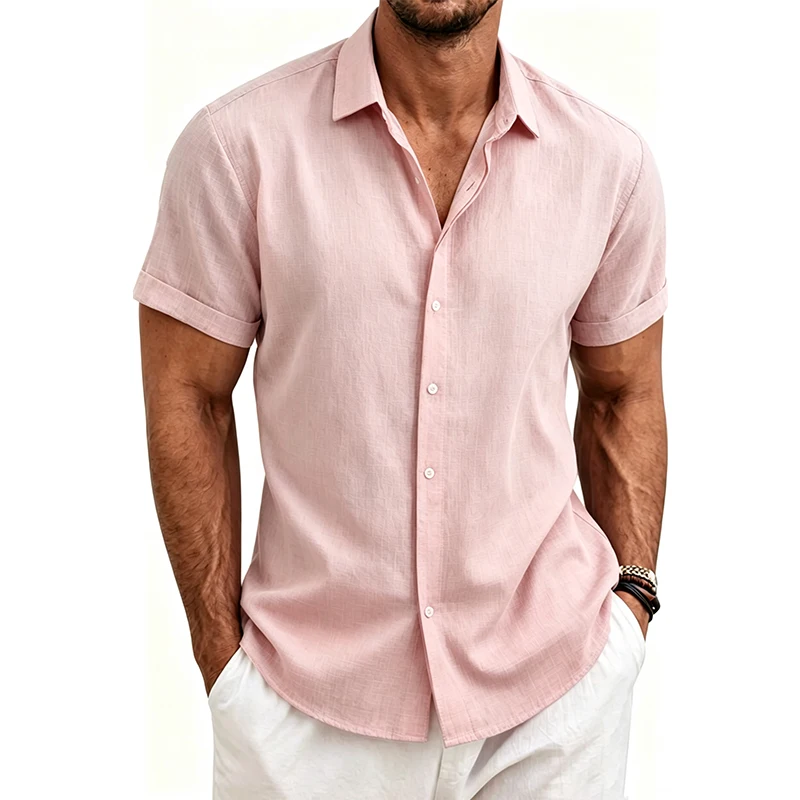 Camisas de Algodão e Linho 2026 para Homens, Camisas Casuais Leves de Manga Curta, Camisas Henley de Praia, Camisetas Havaianas da Moda para Homens