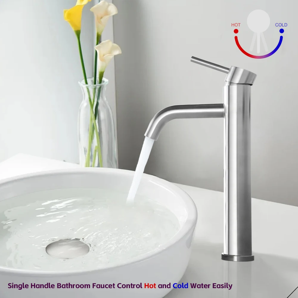 

Bathroom Modern Tall Faucets Single Handle One Hole Lavatory Bathroom Sink Faucet - Brushed