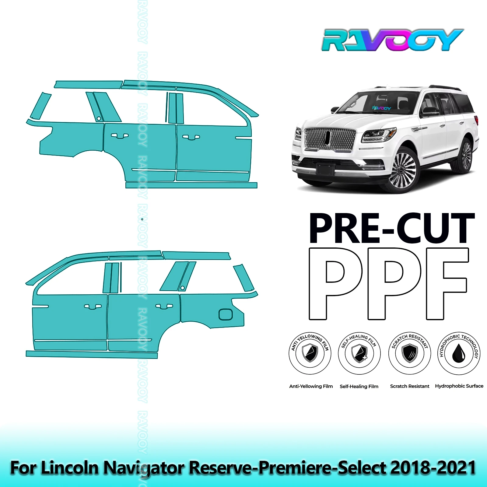 

For Lincoln Navigator Reserve-Premiere-Select 2018-2021 8.5mil Pre-Cut PPF Door & A/B Pillar Kit TPU Paint Protection Film Set