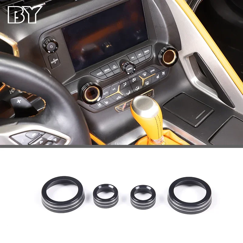

4Pcs For Chevrolet Corvette C7 2014-2019 Aluminum Alloy Black A/C Volume Knob Control Trim Ring Cover Auto Accessories Interior