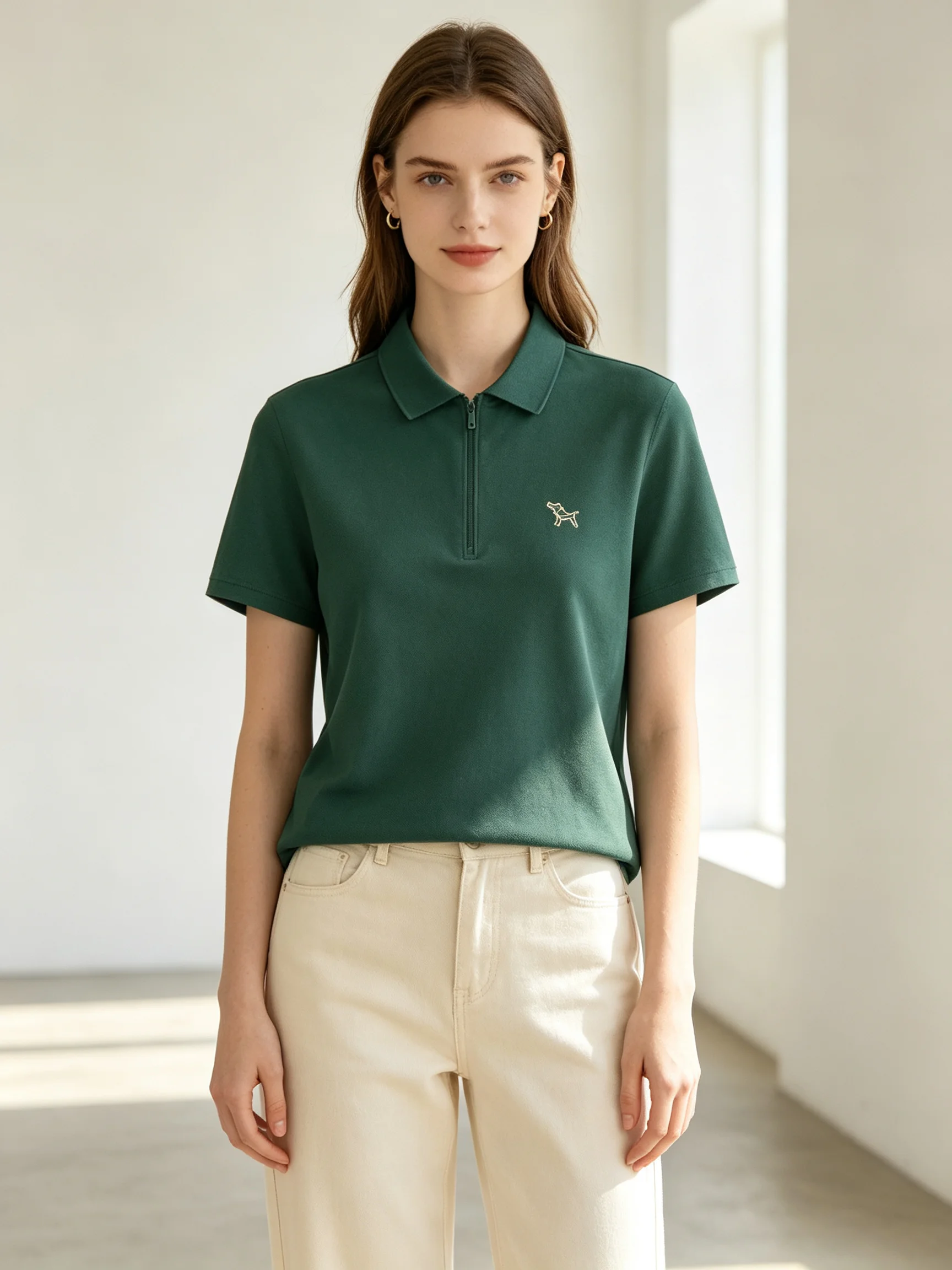 Unisex Lyocell Polo Shirt Zip Collar Business Custom Uniform