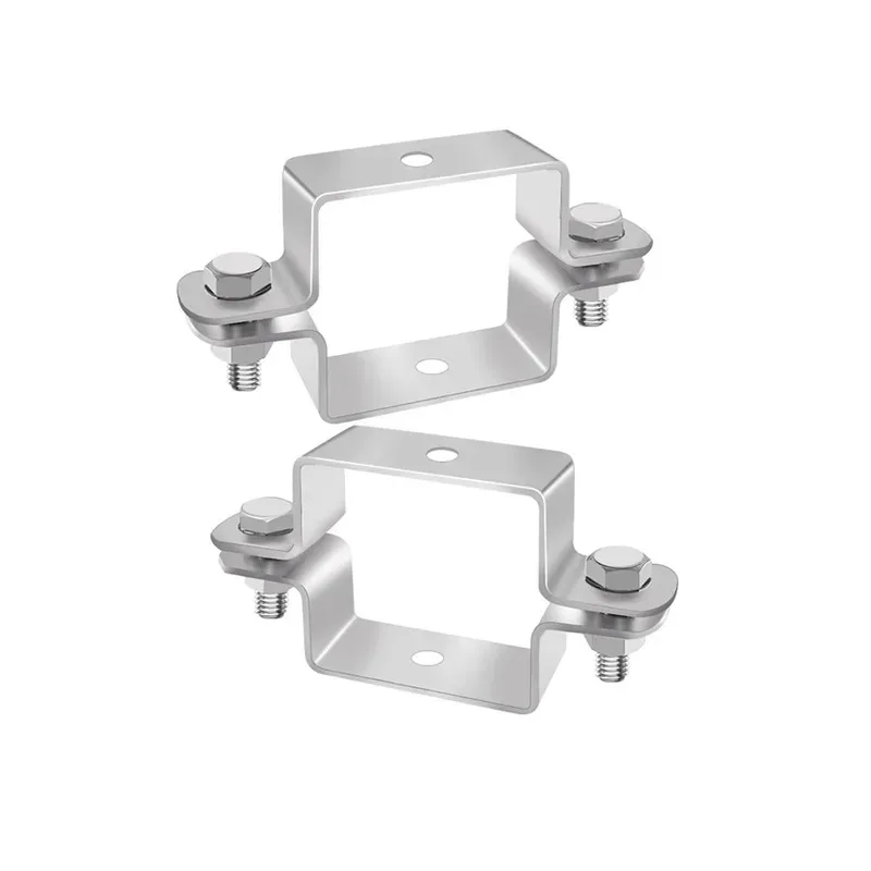 

304 Stainless Steel Double Square Tube Clamp Bracket Saddle Type U-Shaped Hose Clamp With Holes