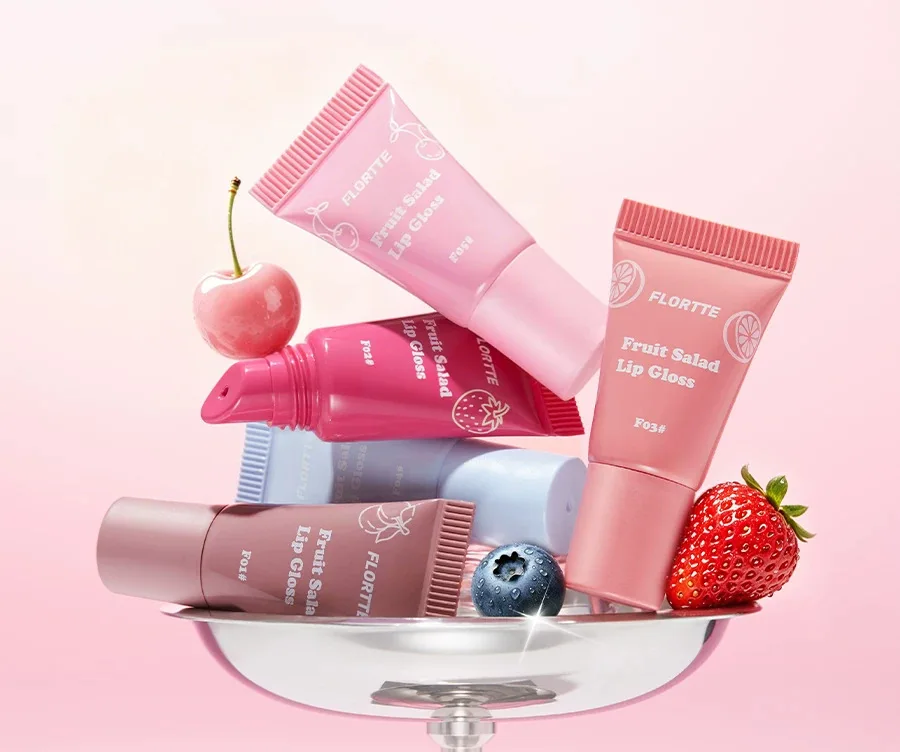FLORTTE Fruit Salad Collection Hose Lip Gloss Lip Glaze Mirror Lipstick