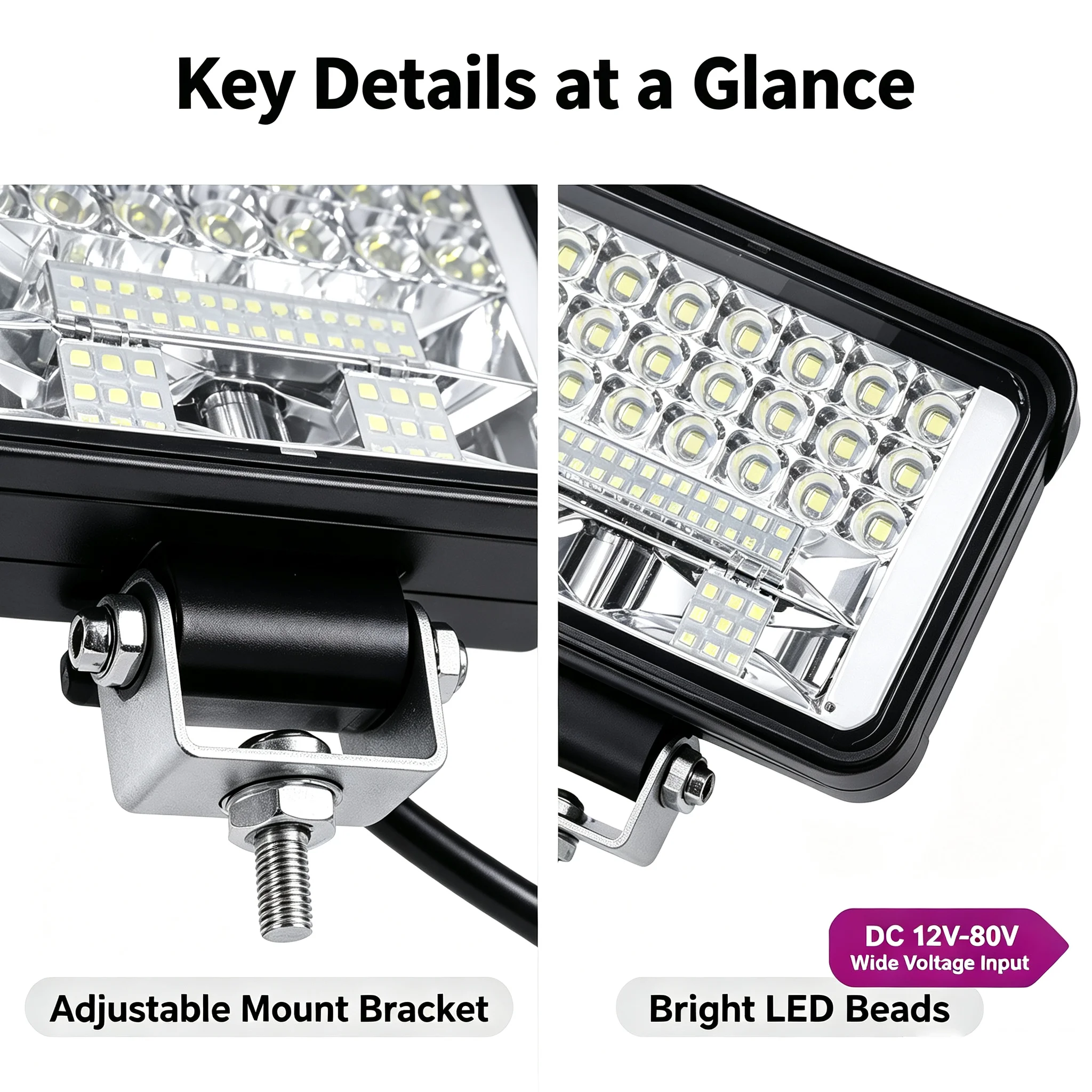12V 24V Automotive LED Large Field Of View Strong Light White Yellow Light Excavator Harvester Electric Vehicle Truck Spotlight