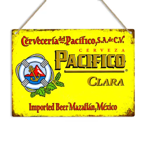 Pacifico Beer Metal Wall Sign Vintage Retro Plaque Bar Pub Man Cave Mexico Lager