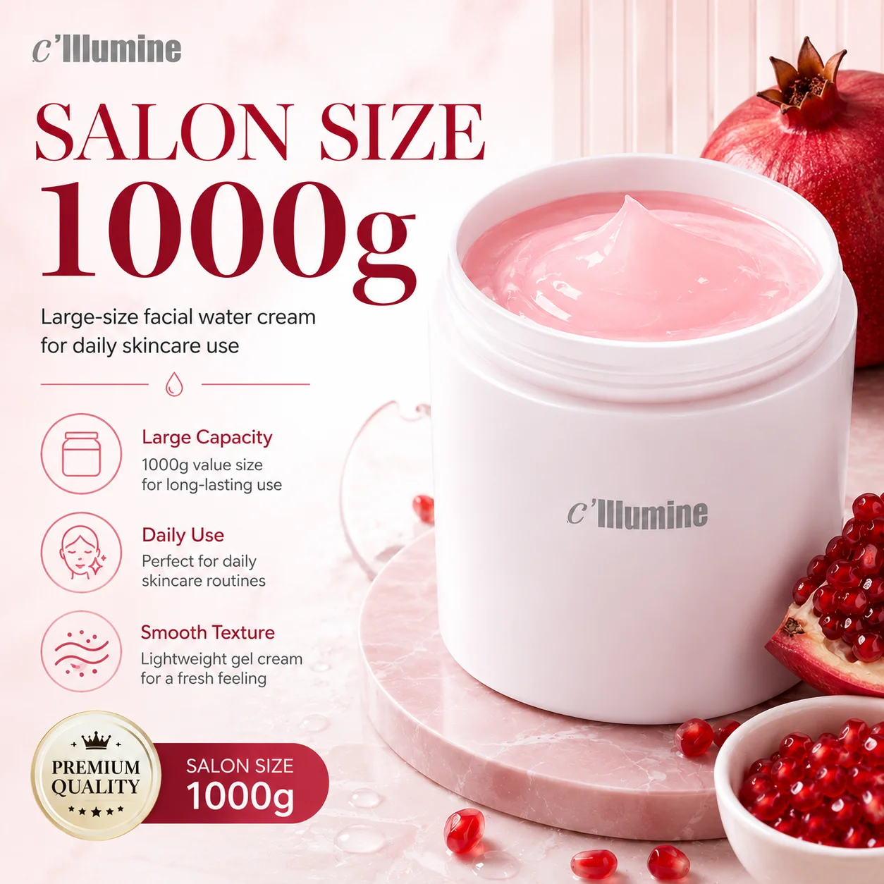 Red Pomegranate Moisturizing Facial Water Cream, Hydrating Gel for Beauty Salon Skin Care, Oil Balance, Pore Care & Radiant Glow