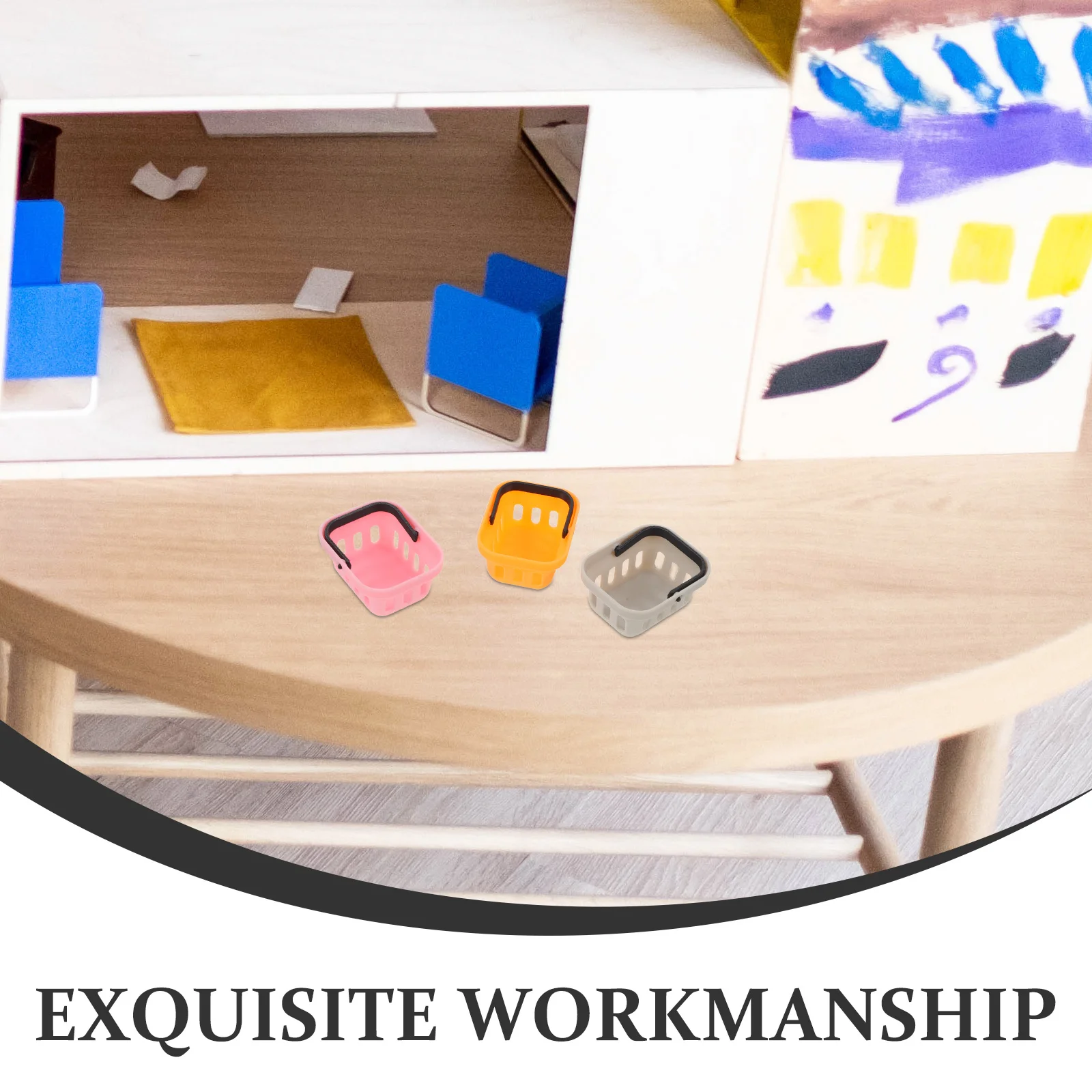 6개입 미니 쇼핑 바구니 미니어처 인형집 식료품 바구니 역할 놀이 주방 현실적인 소매 시뮬레이션 어린이 창의력