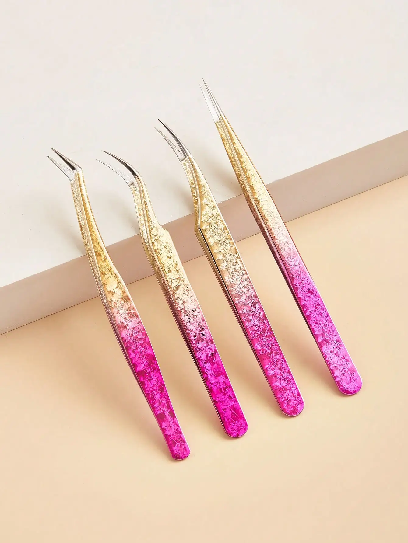 Pinzas de acero inoxidable para injerto de pestañas, pinzas con gradiente de flor de hielo, pinzas para injerto de Color de precisión, 1 ud./5 uds.