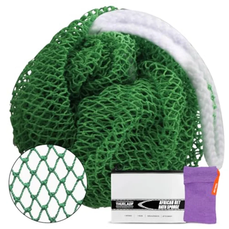 

1 African Exfoliating Net Sponge and 1 Soap Saver Bag, Exfoliating Body Scrubber, Stretchable Bath Sponge for Full-body, Deep C
