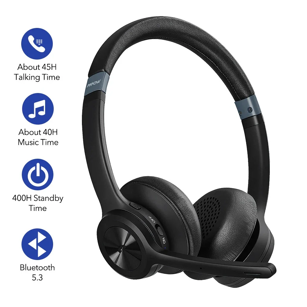 

Wireless Bluetooth Headset Noise Cancelling Over the Head Boom w/Mic For Trucker