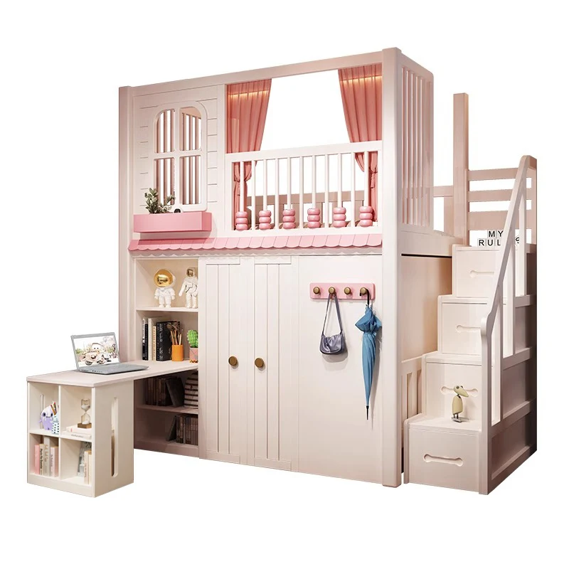 

All solid wood on the bed, desk wardrobe combination as a whole walk-in wardrobe bed