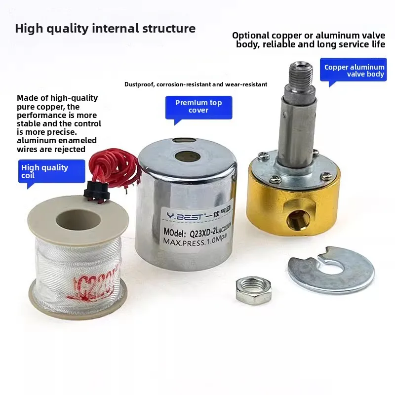 2 Position 3 Way Solenoid Valve Q22XD-2L Q23XD-2L Copper Body AC/DC 24V/220V Universal Voltage CNC Automation