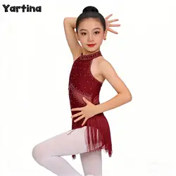 Kids Girls Rhythmic Gymnastics Artistic Skating Leotards Dress Tassel Glittery Rhinestones Ballet Jersey Lyrical Dance Costumes