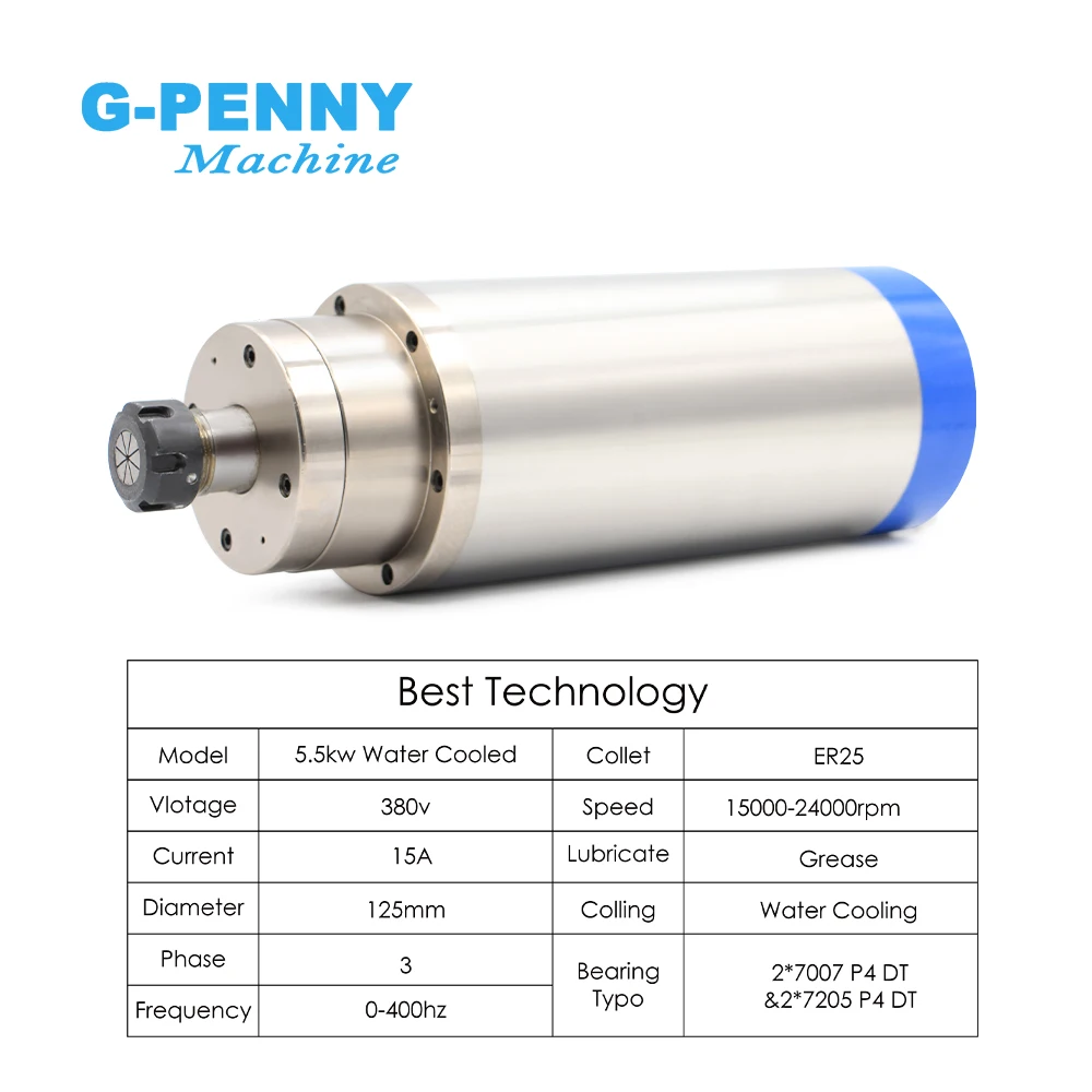 5.5 KW ER25 CNC Spindle motor Water Cooling for woodworking cnc  Spindle water  380v / 220v AC 4pcs bearings High Speed