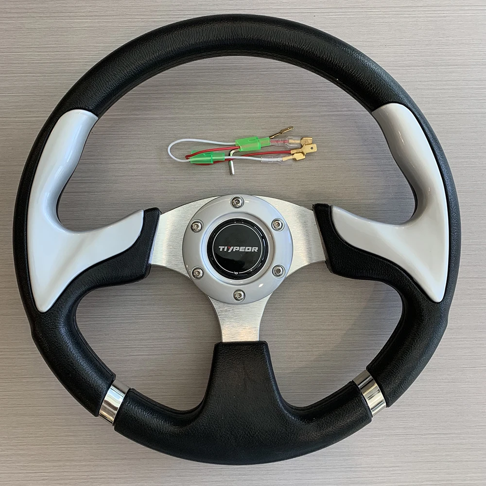 

TIYPEOR 320MM Golf Cart PU Sliver Steering Wheel for Most Golf Carts