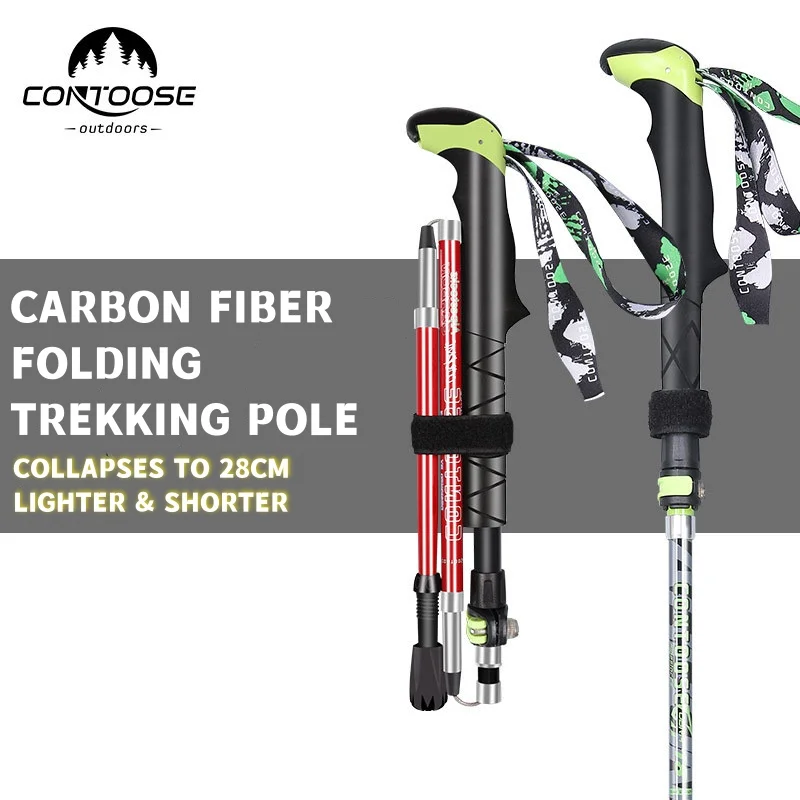 

Alpenstock Trekking Pole Foldable Carbon Fiber 5-Sections Ultralight Folding Multifunctional Hiking Walking Sticks Camping Cane