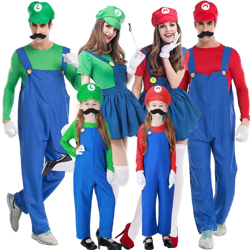 

Halloween Cosplay Games Costume Group Stage Performance Costume Plumber Strap Pants Parent-child Clothing Fancy Party Dress