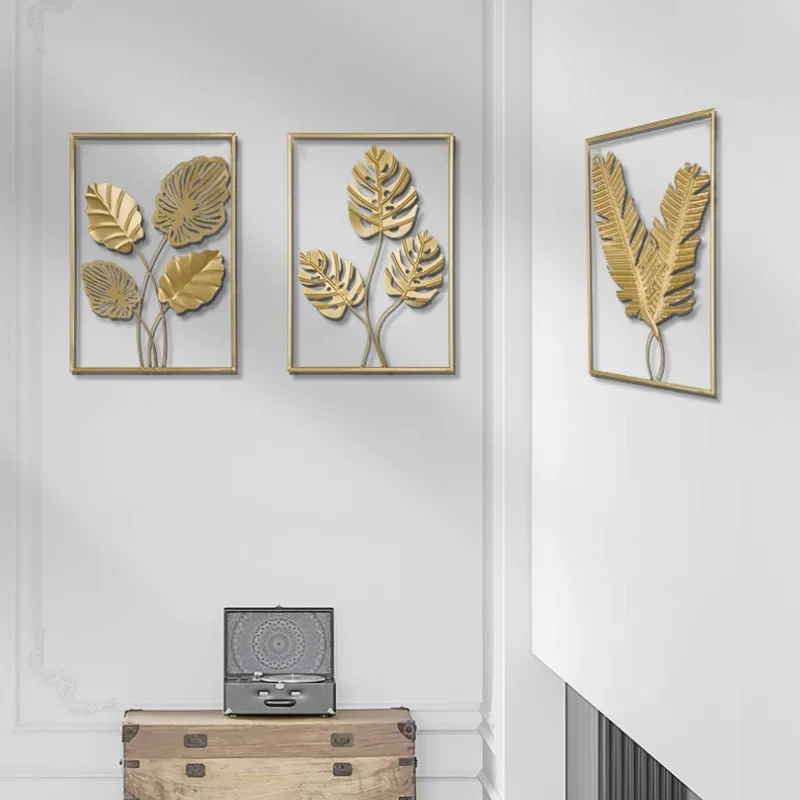 Nordic Metal Leaf Plant Wall Decor ferro battuto appeso a parete Non perforato murale soggiorno camera da letto decorazione della casa Hot