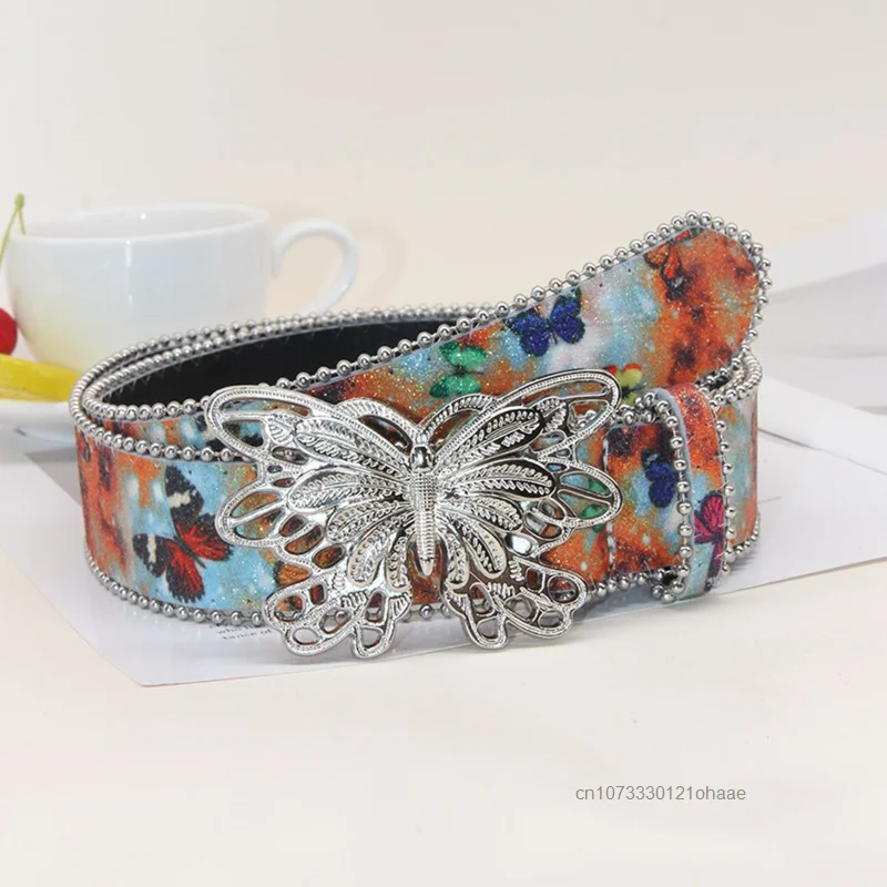 Butterfly Buckle Pattern Women Belt Summer Spicy Y2K Girl Decoration American Style Waist Belt Jeans Fashion Versatile Accessory