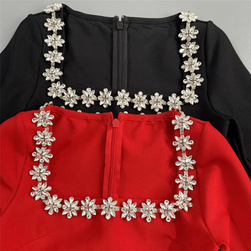 تنورة نسائية شتوية لعام 2025 بأحجار الراين وأكمام مكشكشة، ثوب مسائي، حمالة صدر جديدة عالية الجودة للحفلات Y2K #6