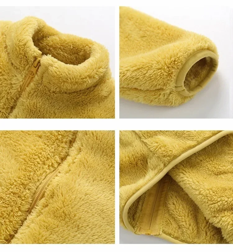 Einfarbiger Plüschmantel für Kinder, Jungen und Mädchen, Herbst-Winter, warme Freizeitjacke, Kleinkind-Oberbekleidung, Kindermantel, Kleidung – Detail 2