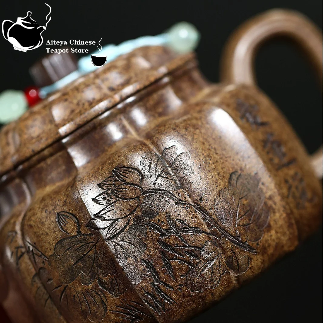 Yixing purple clay teapot, original ore, agarwood mud, love lotus, saying tendon pattern, German bell, Chinese teapot, tea set