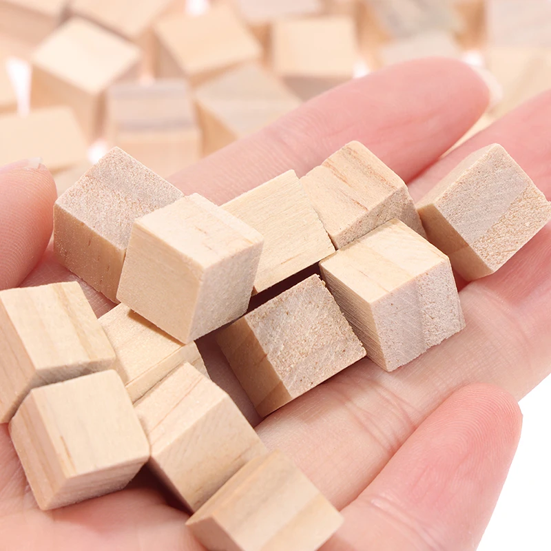 100pcs Unfinished Blank Mini DIY Wooden Square Blocks 1cm Wood Solid Cubes for Woodwork Craft Kids Toy Puzzle Making Material