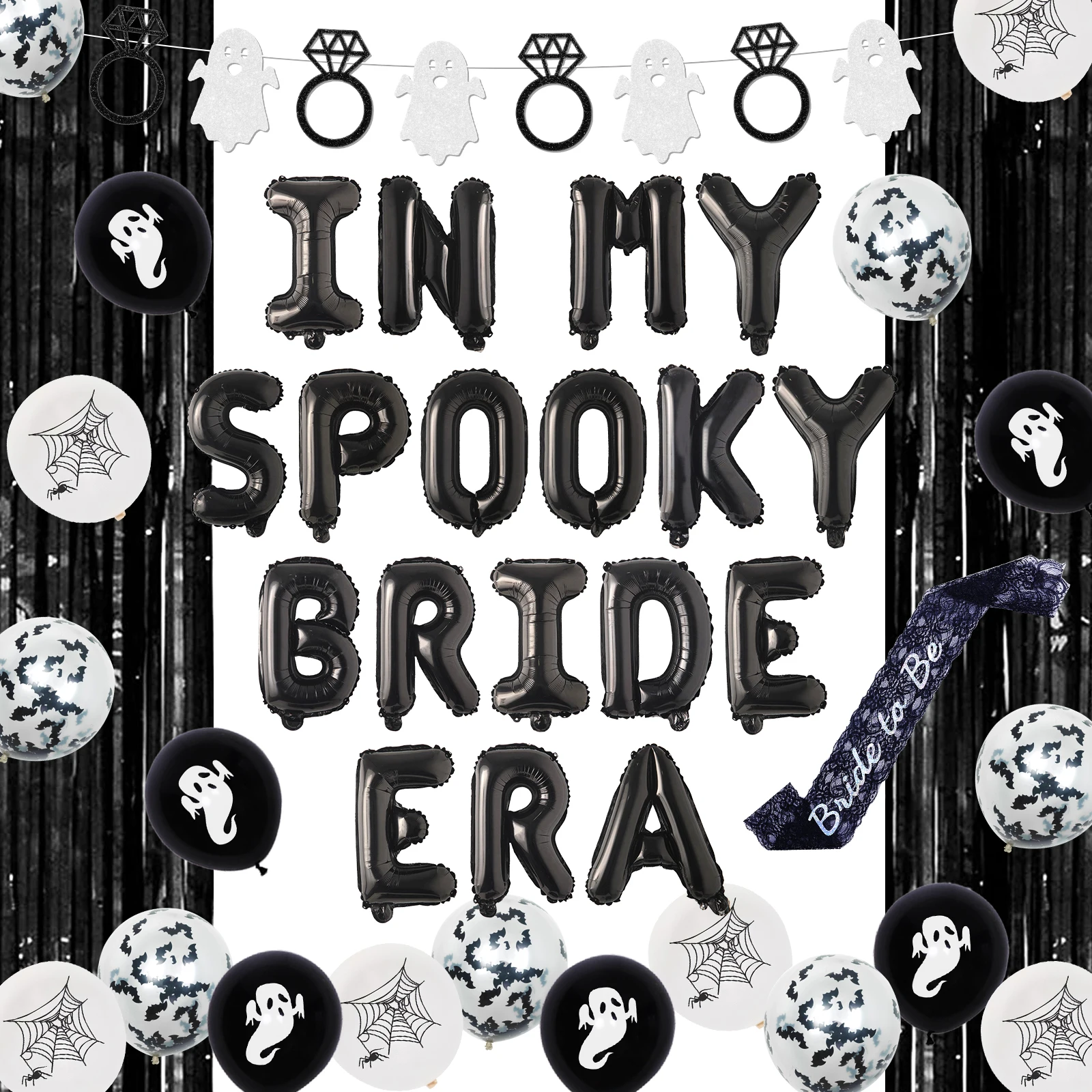 Halloween in My Spooky Bride Era Bachelorette Party Decor I Do Diamond Ring Foil Balloons Ghost Diamond Banner for Bridal Shower