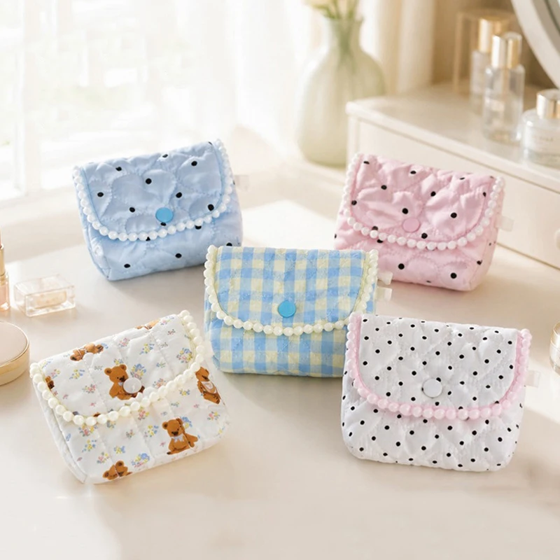 Korean Polka Dot Mini Coin Purse Flip Snap Button Pouch Portable Lipstick Earphone Storage Bag For Girls