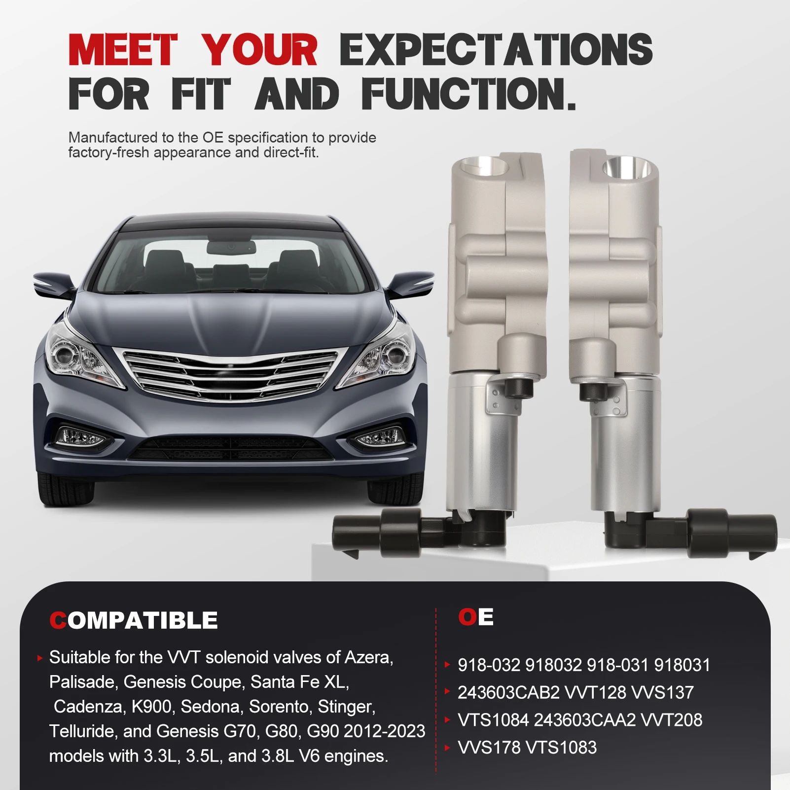 

VVT Solenoid for Azera Palisade Genesis Coupe Santa Fe XL for Cadenza K900 Sedona Sorento Stinger Telluride 918032+918031