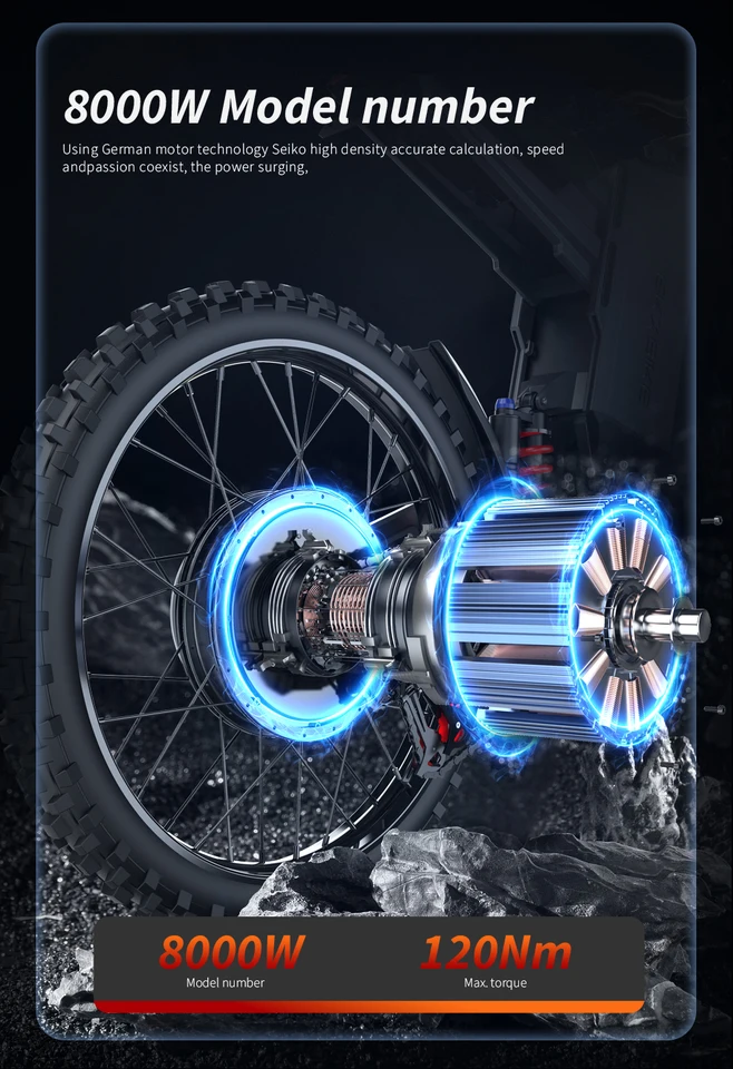 EKXBike GTS X22 Off-Road Ebike 85Kmh 8000W Brushless Motor, 72V30AH Lithium Battery, Readygo Ebike Adult Electric Motorcycle image 3