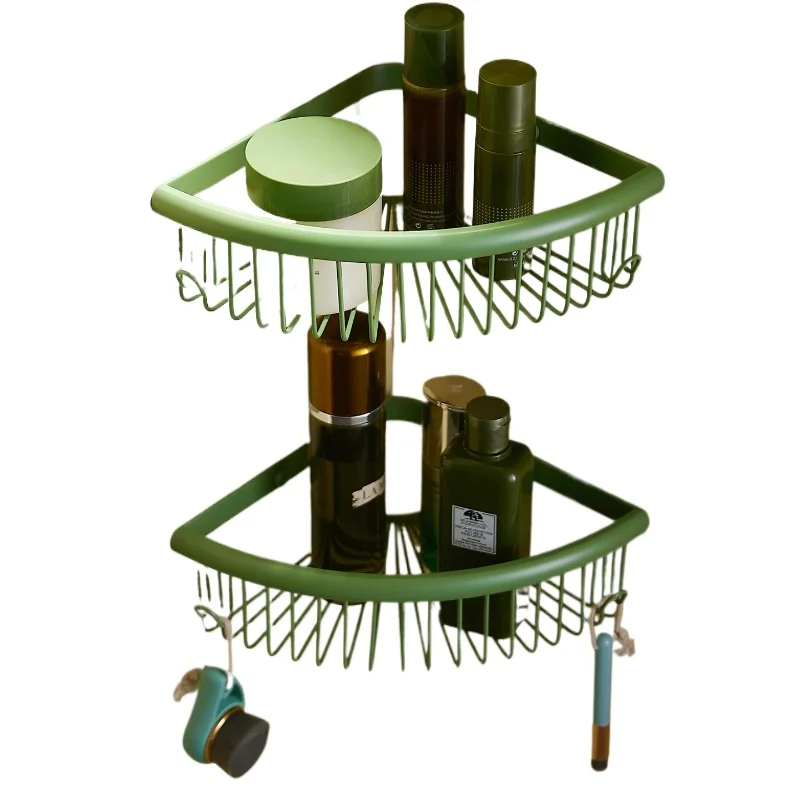 

Зеленая медная полка для ванной комнаты Matcha без перфорации, треугольная корзина для унитаза, угловая полка для хранения геля для душа