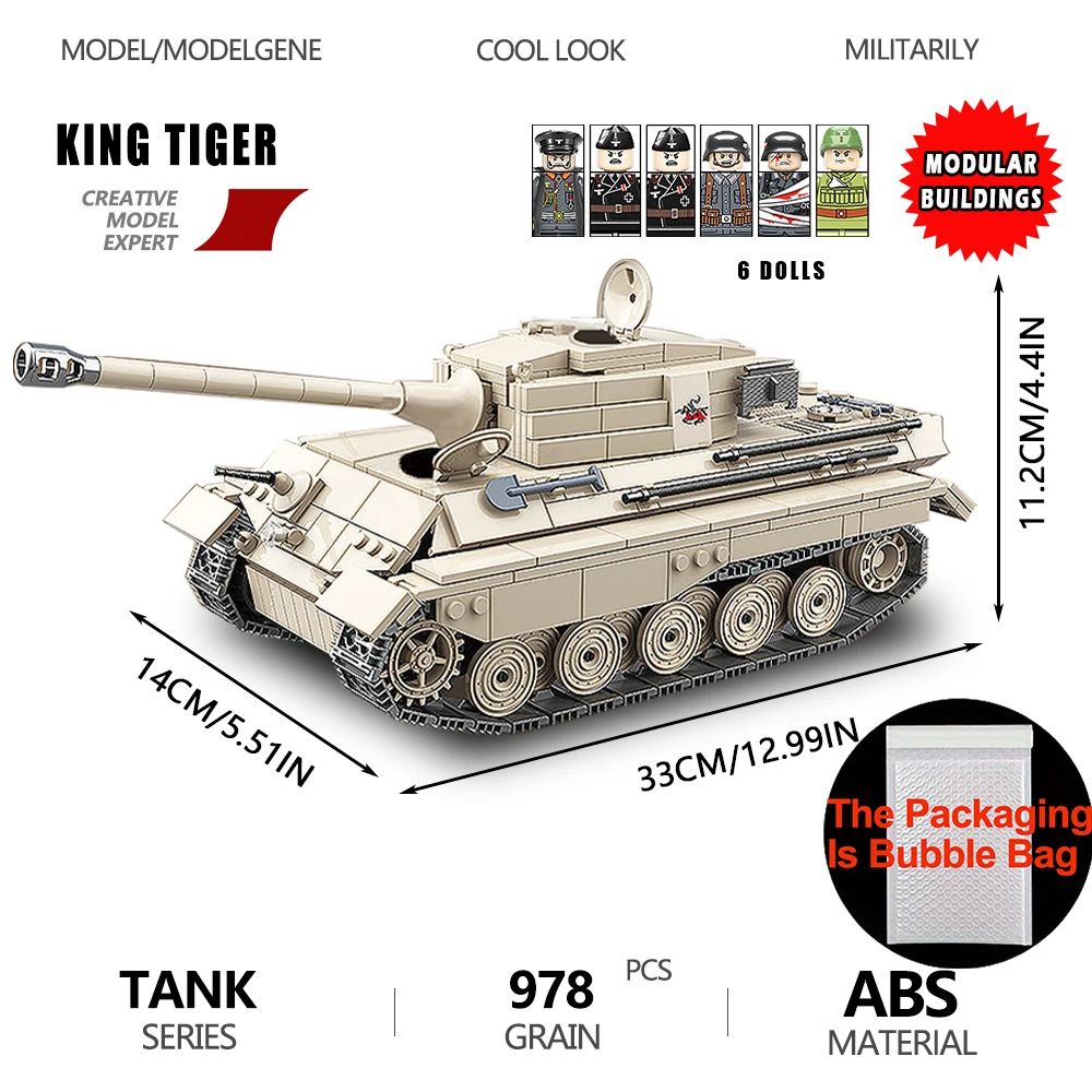 King Tiger Tank Model Building Blocks MOC Model WW2 Military Army Weapon Bricks Desk Decoration Assembly Toys For Kids Gifts