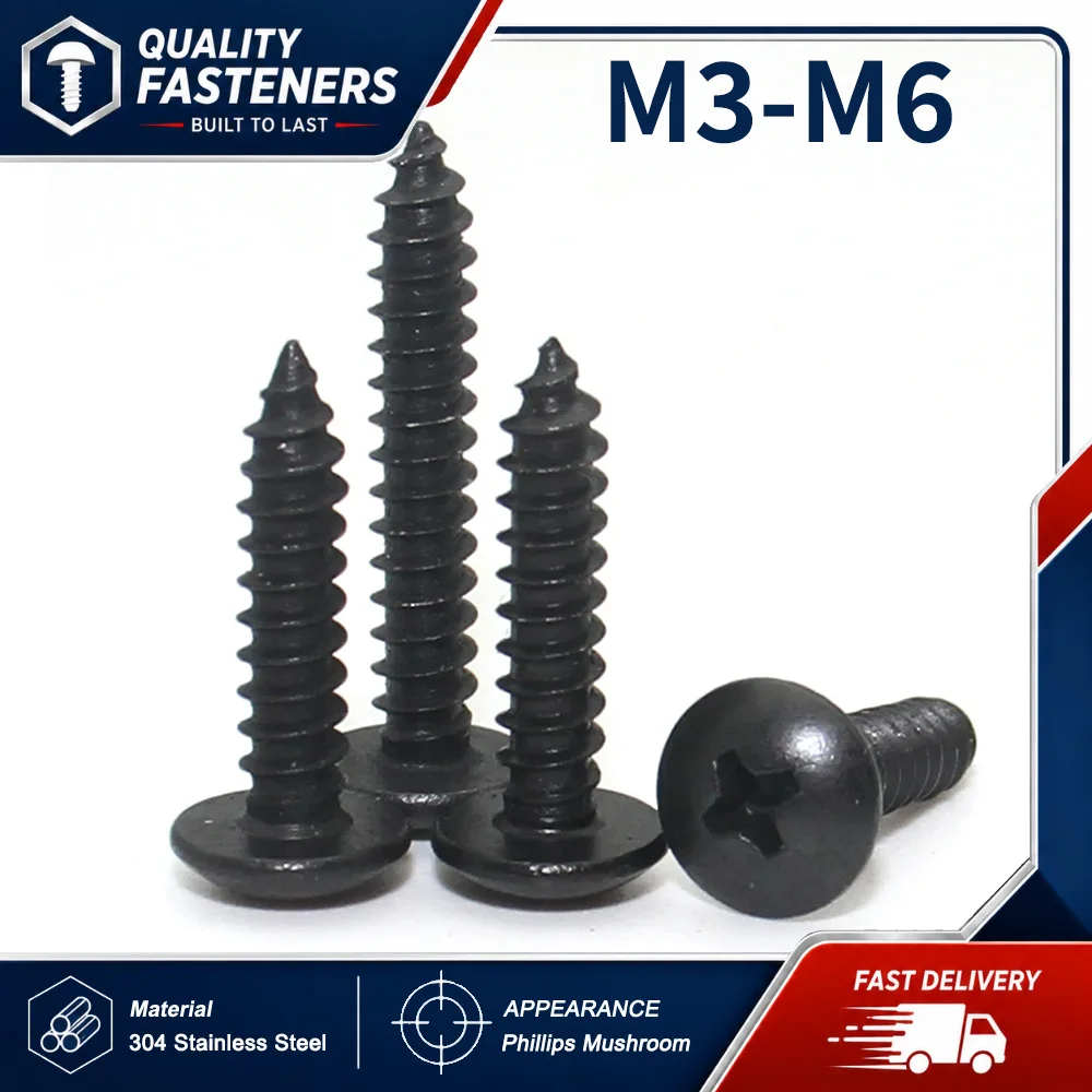 5~25pcs Durable 304 Stainless Steel M3 M3.5 M4 M5 M6 Cross Phillips Recessed Large Round Mushroom Head Self-Tapping Wood Screw