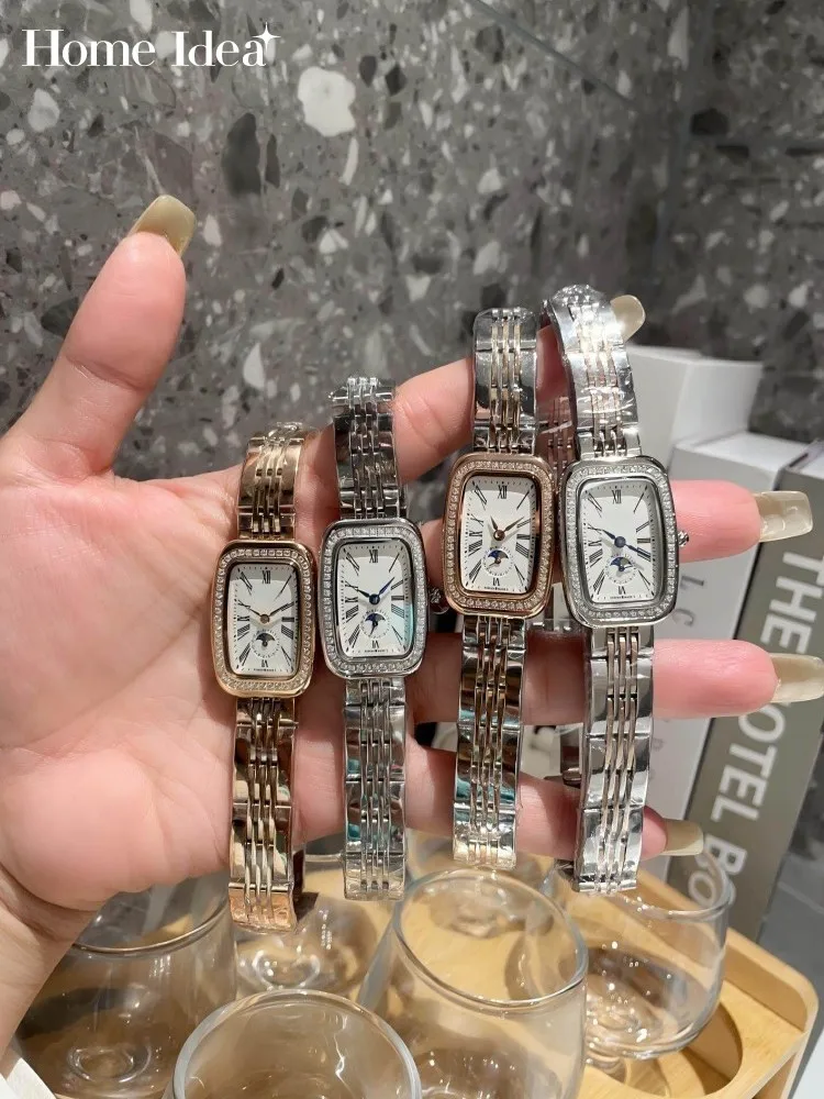 Elegant Women Stainless Steel Strap Quartz Watch Office Ladies Work Shiny Diamonds Wristwatches Vintage Designer Fine Accessory